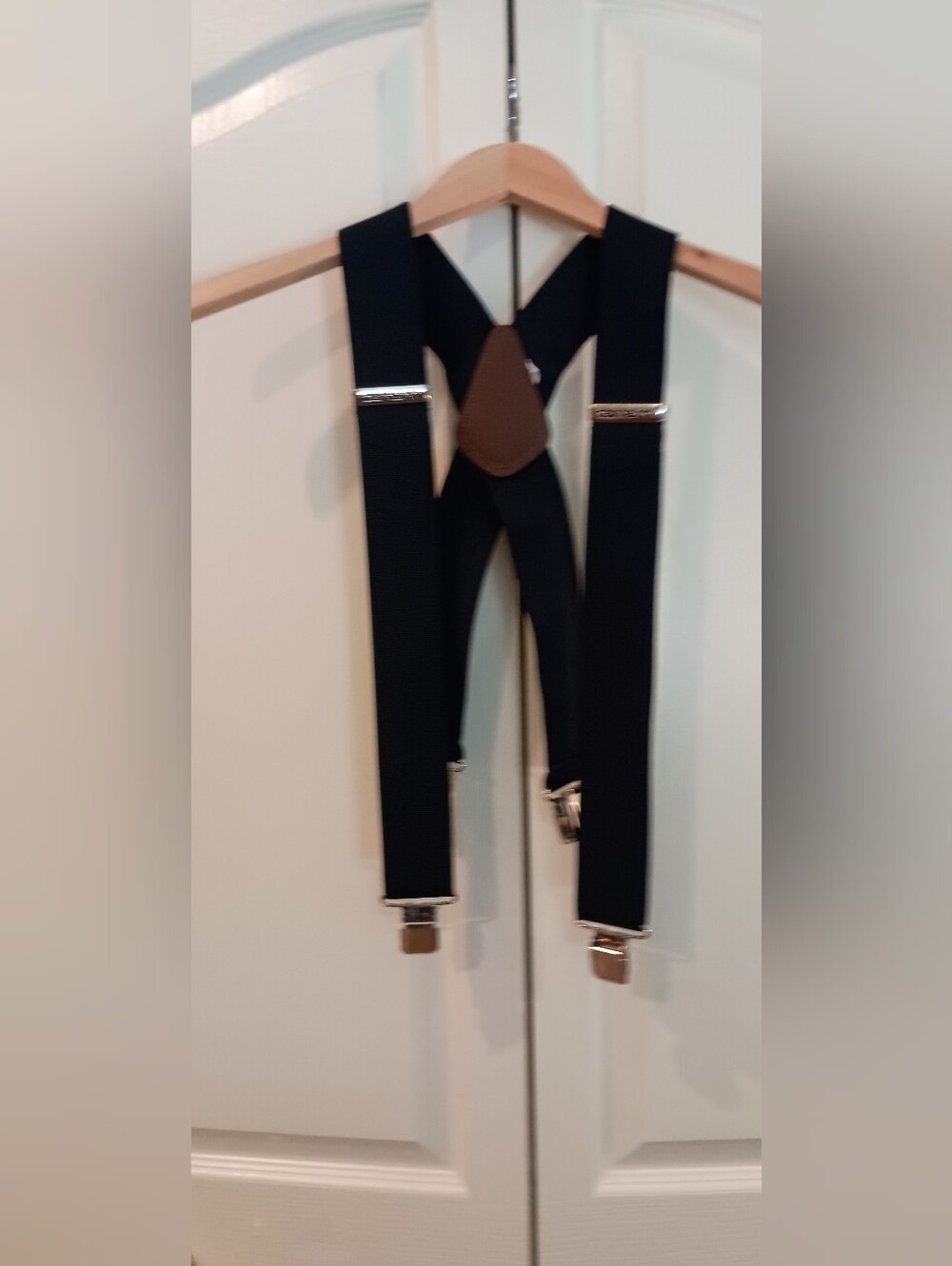 Men's Navy Elastic Suspenders with Brown Leather Patch